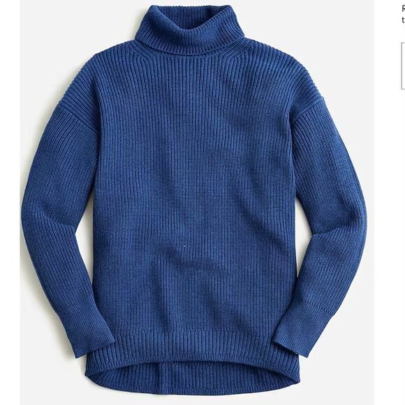 J Crew Ribbed Cotton Cashmere Blend Turtleneck Relaxed Sweater Sz S Blue - Picture 2 of 14